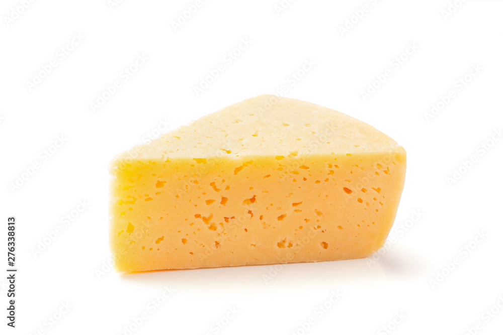 Slice of gouda on a white background