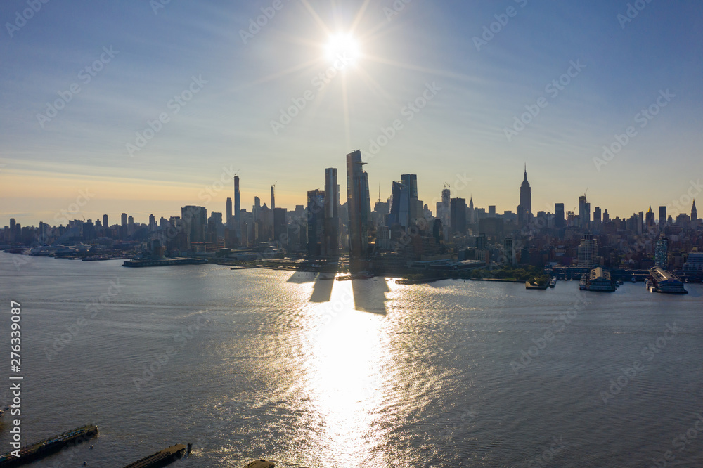 New York cityscape with morning sunrise