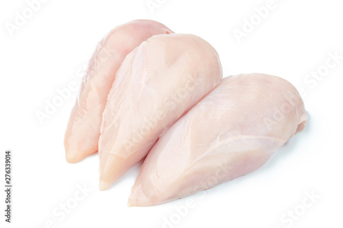 Raw chicken breast filets isolated on white background.