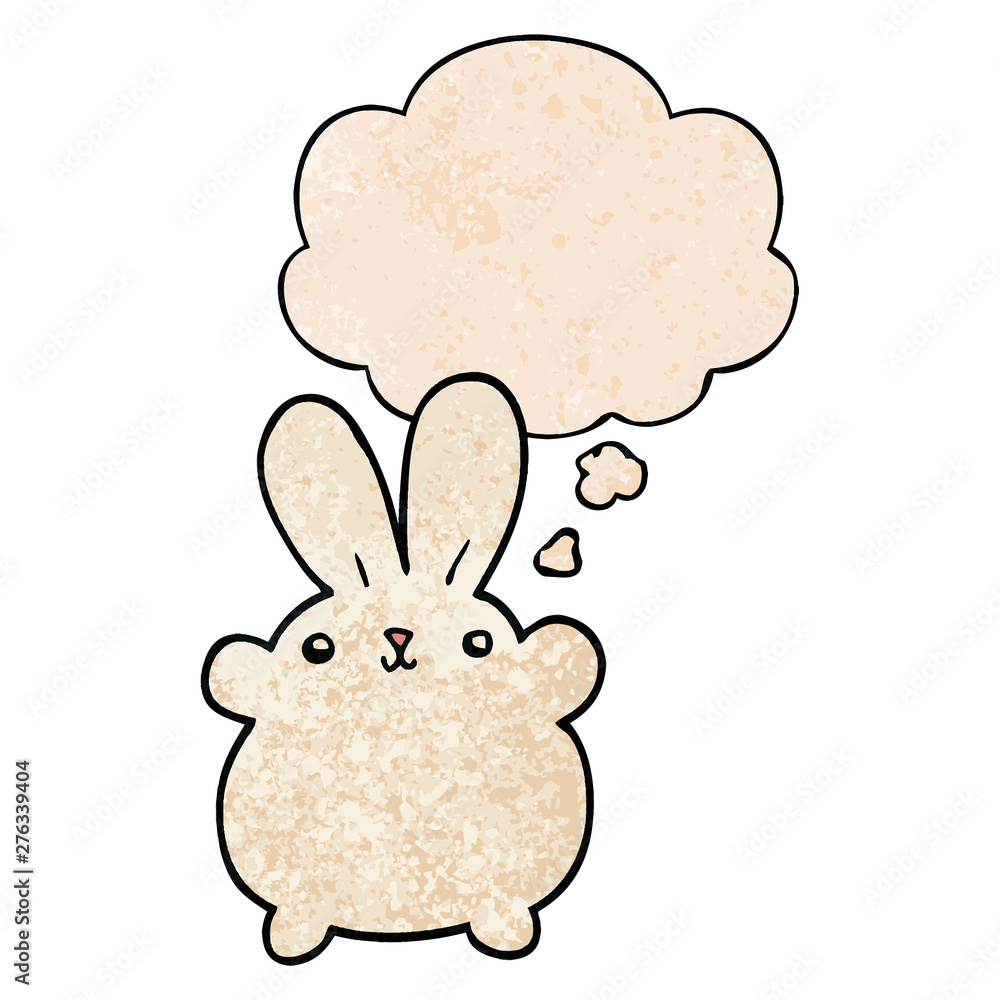 cute cartoon rabbit and thought bubble in grunge texture pattern style cute cartoon rabbit and thought bubble in grunge texture pattern style