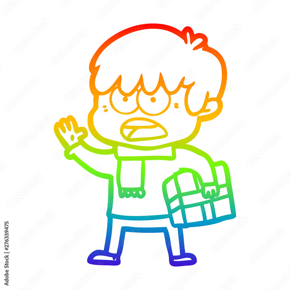 rainbow gradient line drawing worried cartoon boy rainbow gradient line drawing worried cartoon boy