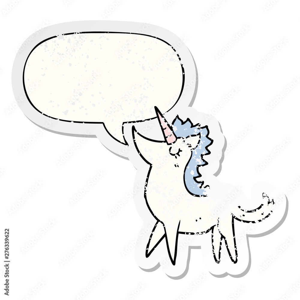 cartoon unicorn and speech bubble distressed sticker cartoon unicorn and speech bubble distressed sticker