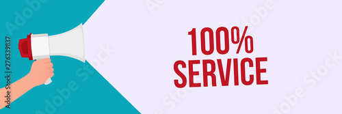 Hand mit Megaphon Banner - 100 Prozent Service