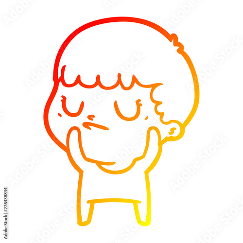 warm gradient line drawing cartoon grumpy boy