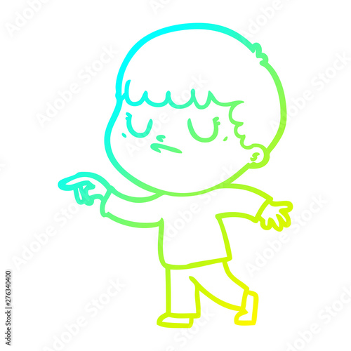 cold gradient line drawing cartoon grumpy boy