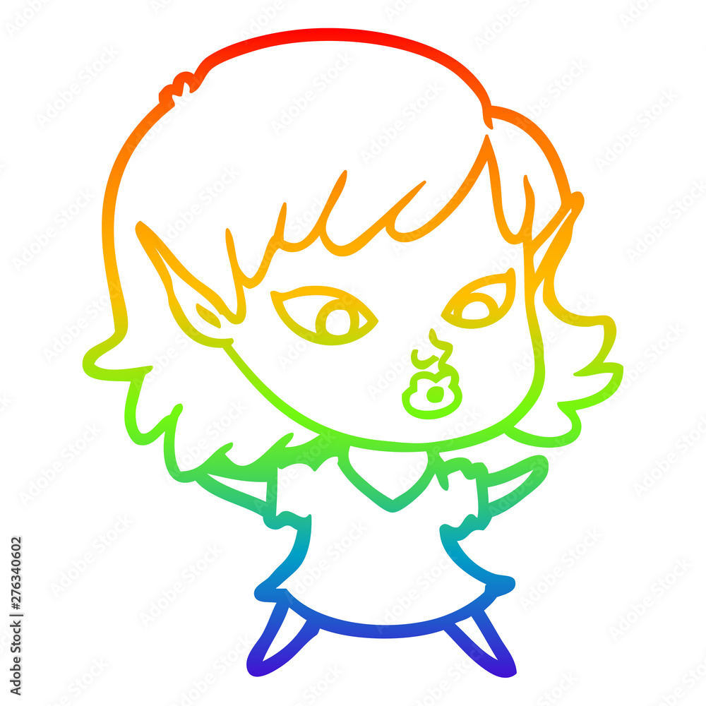 rainbow gradient line drawing pretty cartoon elf girl rainbow gradient line drawing pretty cartoon elf girl