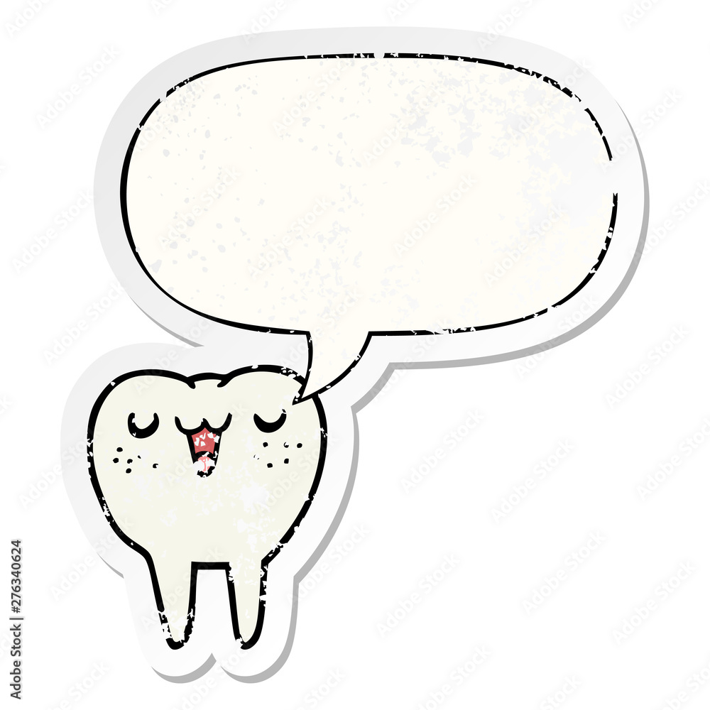 cartoon tooth and speech bubble distressed sticker