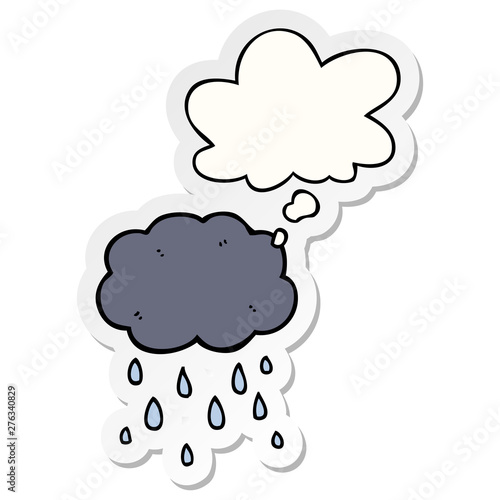 cartoon cloud raining and thought bubble as a printed sticker