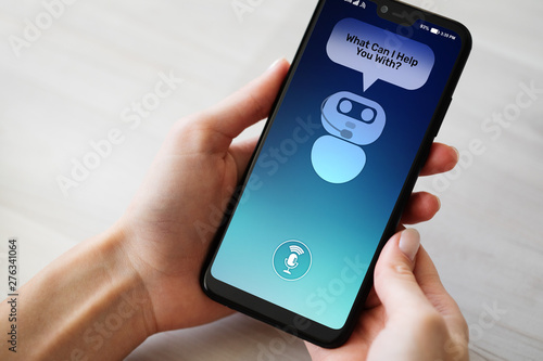 Wallpaper Mural Customer and chatbot dialog on smartphone screen. AI. Artificial intelligence and service automation technology concept. Torontodigital.ca