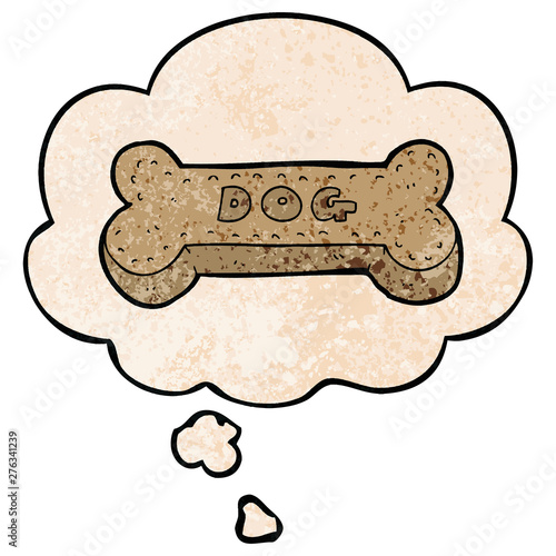 cartoon dog biscuit and thought bubble in grunge texture pattern style