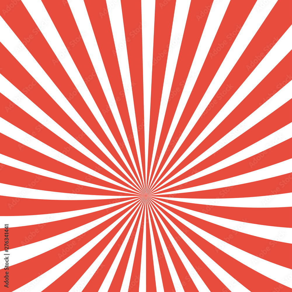 Sun rays background. Sun rays in spiral design. Sun rays red color. Vector