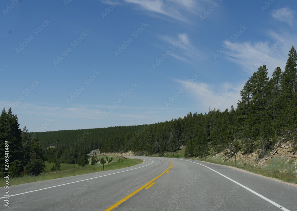 Wide scenic view from the road in Washakie County at Bighorn National Forest in Wyoming.