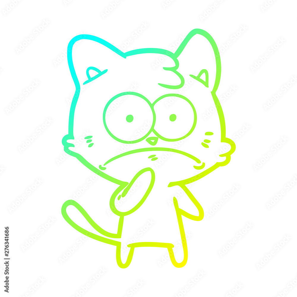 Obraz premium cold gradient line drawing cartoon nervous cat