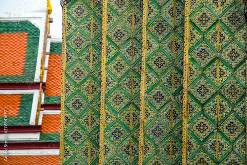 Detail of column decorated in temple, Bangkok, Thailand