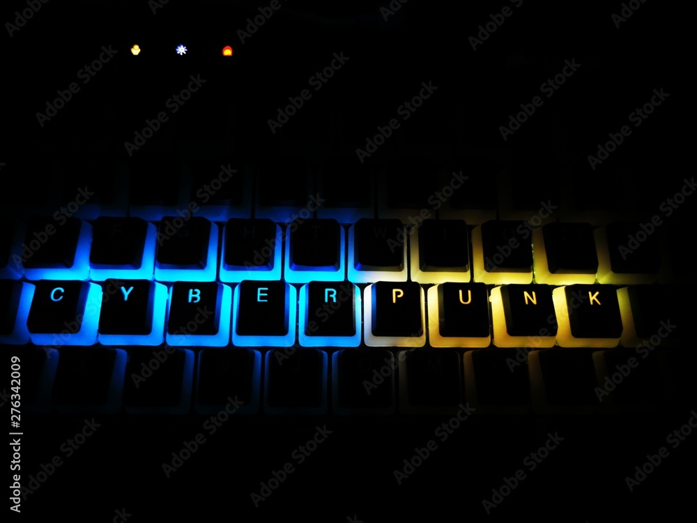 cyberpunk written rgb led keyboard