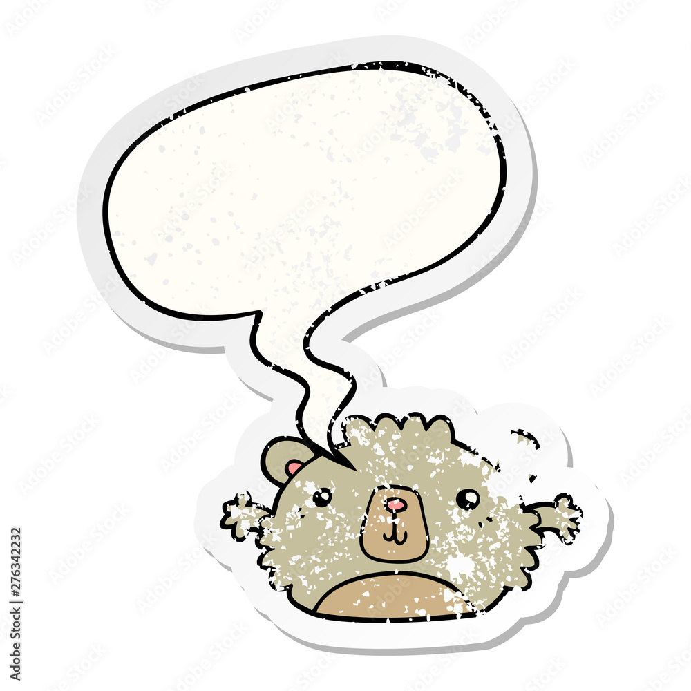 funny cartoon bear and speech bubble distressed sticker funny cartoon bear and speech bubble distressed sticker