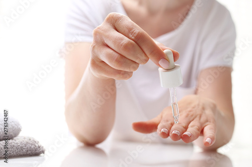 Canvas Print Beautiful hands and nails. Home manicure treatments, hand spa.