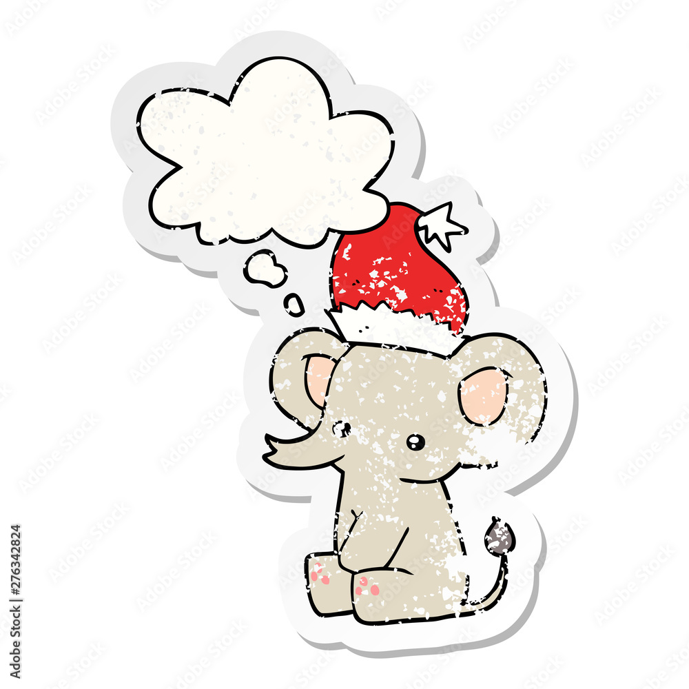 cute christmas elephant and thought bubble as a distressed worn sticker cute christmas elephant and thought bubble as a distressed worn sticker