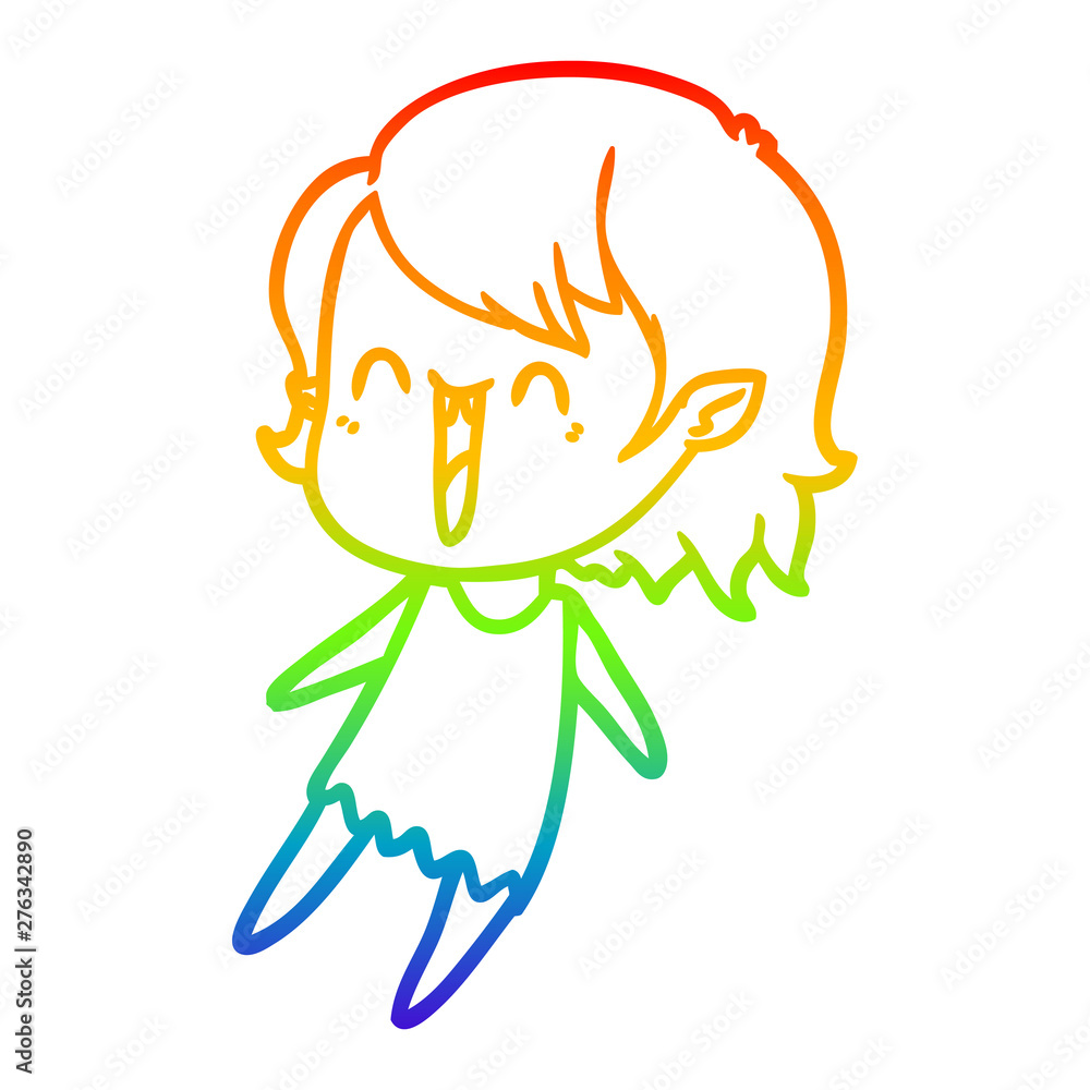 Fototapeta premium rainbow gradient line drawing cute cartoon happy vampire girl