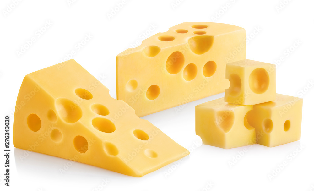 Several pieces of delicious cheese, isolated on white background Several pieces of delicious cheese, isolated on white background