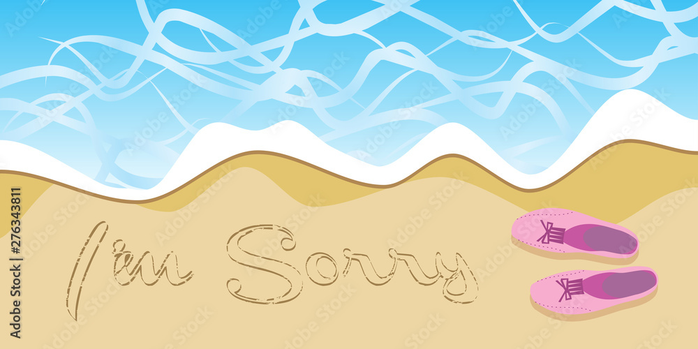 hand written I'm sorry on beach sand and girl pink shoes vector illustration isolated cartoon background hand written I'm sorry on beach sand and girl pink shoes vector illustration isolated cartoon background