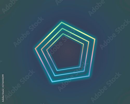 3 centrally aligned polygonal shaped colorful   neon lights with blue background 