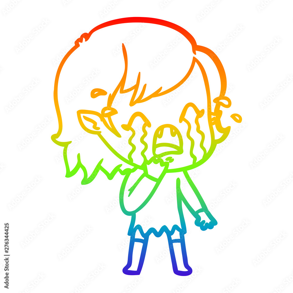 rainbow gradient line drawing cartoon crying vampire girl rainbow gradient line drawing cartoon crying vampire girl