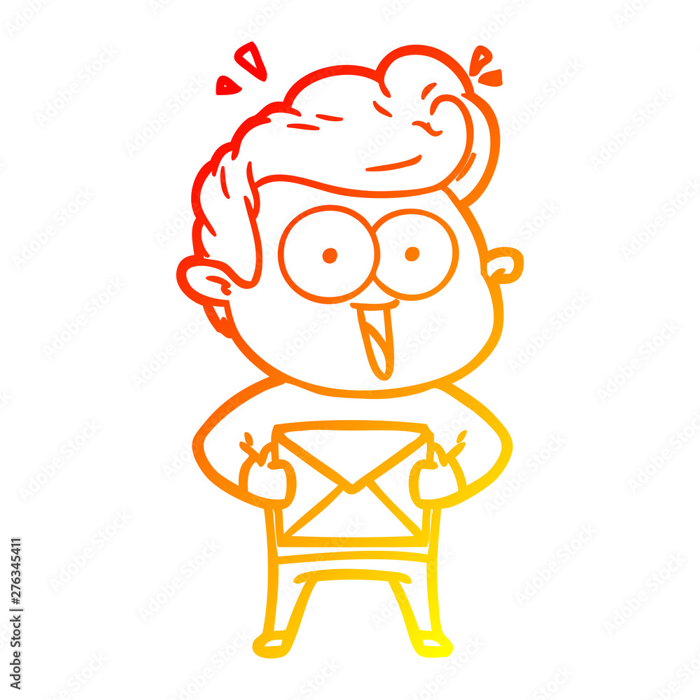 warm gradient line drawing cartoon man with envelope warm gradient line drawing cartoon man with envelope