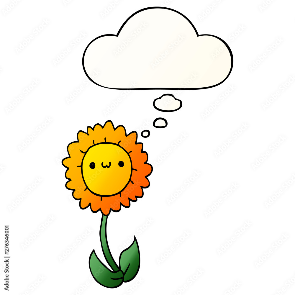 cartoon flower and thought bubble in smooth gradient style cartoon flower and thought bubble in smooth gradient style