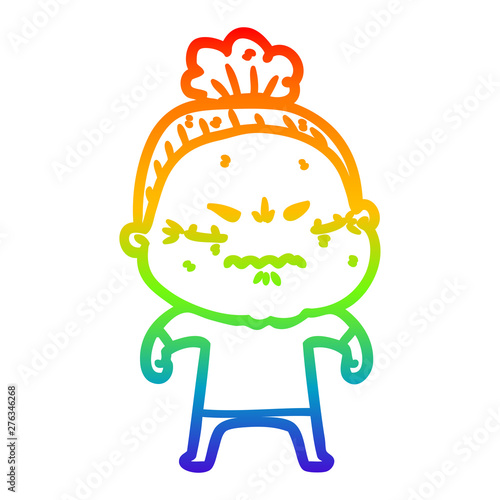 rainbow gradient line drawing cartoon annoyed old lady