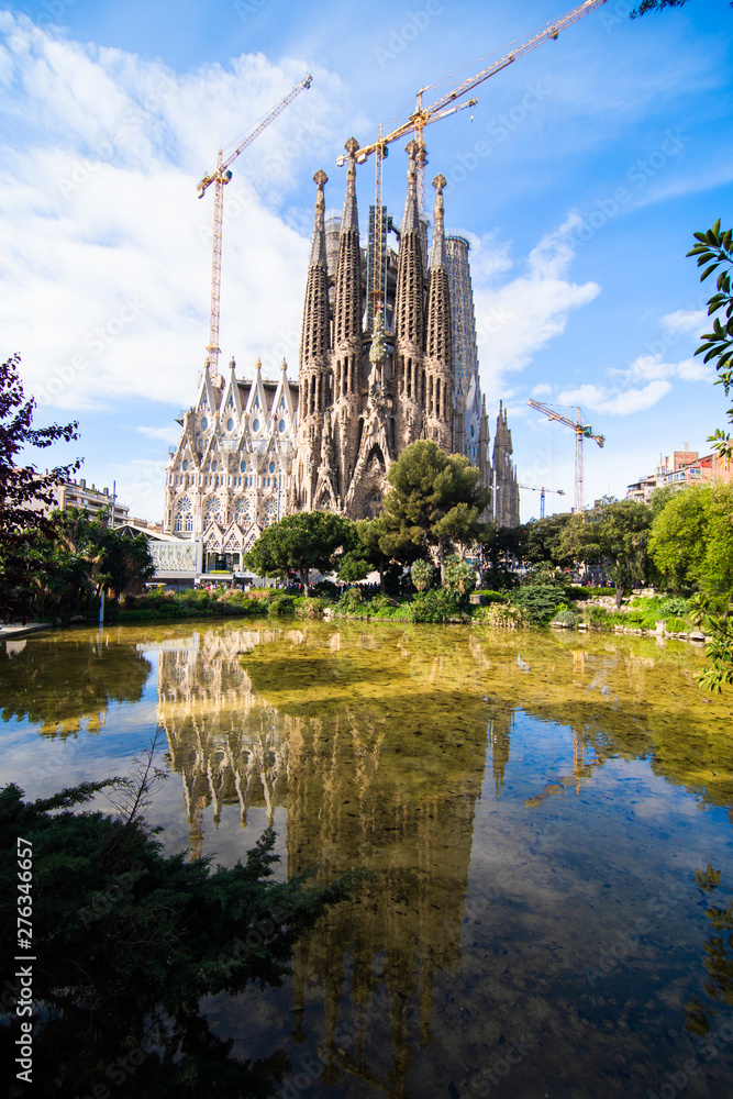 BARCELONA, SPAIN - April, 2019: Sagrada Familia in Barcelona, Spain cathedral was originally designed by Antoni Gaudi BARCELONA, SPAIN - April, 2019: Sagrada Familia in Barcelona, Spain cathedral was originally designed by Antoni Gaudi