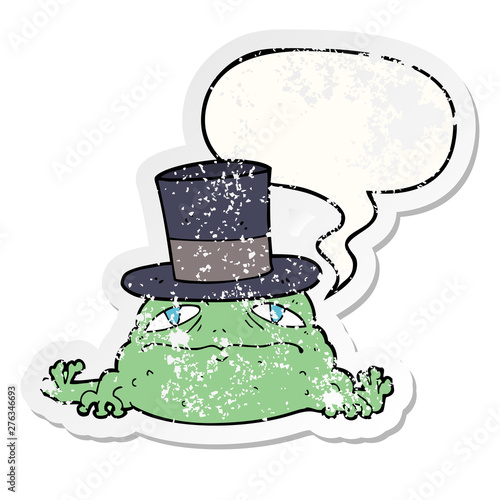 cartoon rich toad and speech bubble distressed sticker