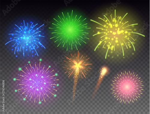 Set of glowing fireworks. 