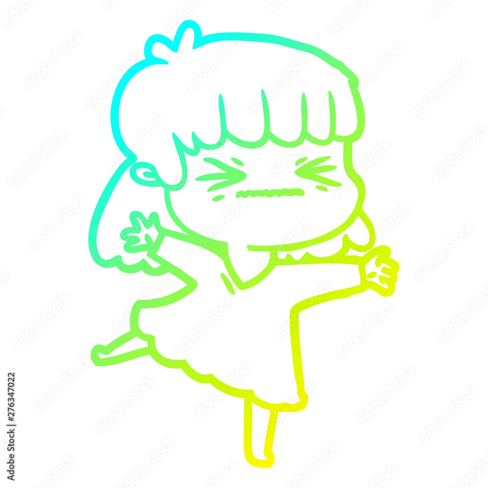 Obraz premium cold gradient line drawing cartoon angry girl