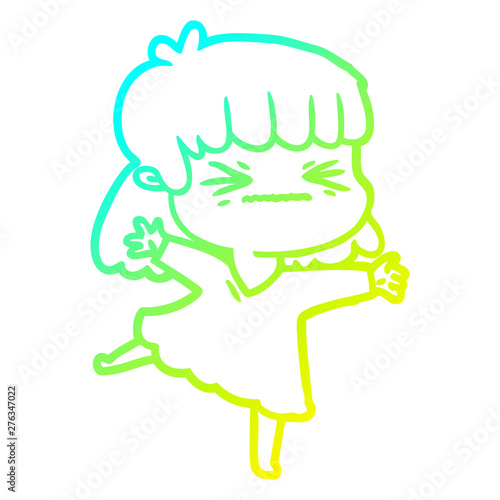 cold gradient line drawing cartoon angry girl