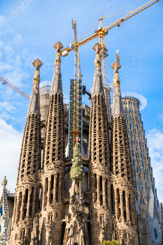 BARCELONA, SPAIN - April, 2019: Sagrada Familia in Barcelona, Spain cathedral was originally designed by Antoni Gaudi