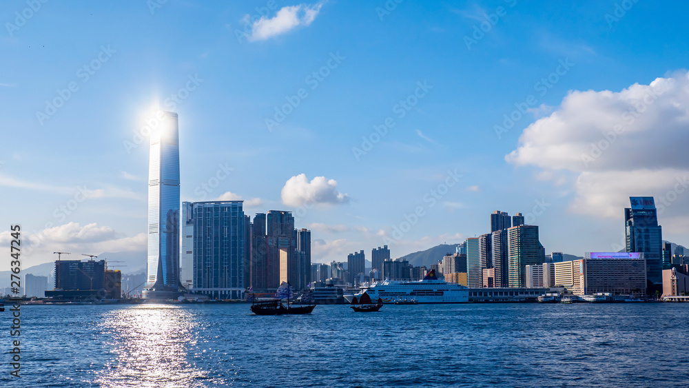 Sun light shining over the top of Hong Kong skyline 1