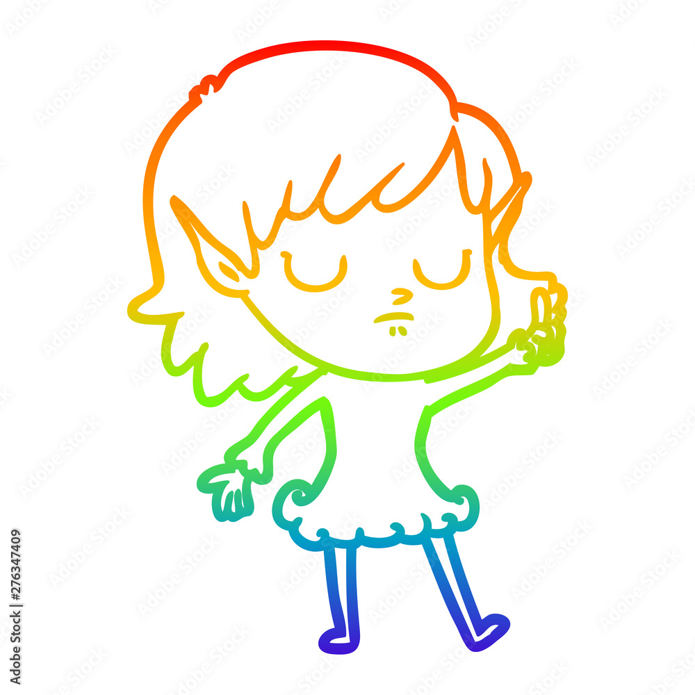 rainbow gradient line drawing cartoon elf girl rainbow gradient line drawing cartoon elf girl