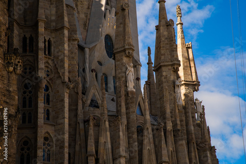 BARCELONA, SPAIN - April, 2019: Famous Antonio Gaudi Sagrada Familia Cathedral, in Barcelona. Landmark cathedral of Barcelona.