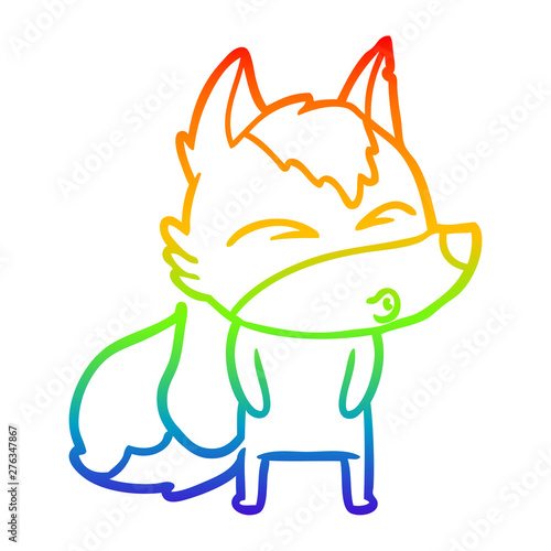 rainbow gradient line drawing cartoon wolf pouting
