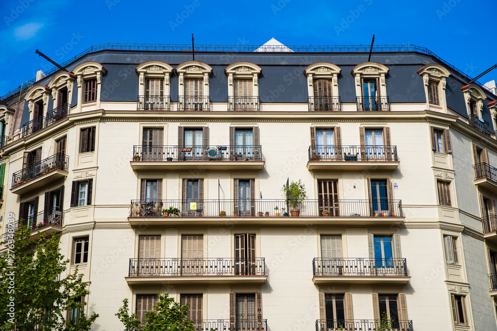 BARCELONA, SPAIN - April, 2019: Architectural buildings and street photography around the center of Barcelona city in a typical Summer day. Urban photography in Spain, Europe BARCELONA, SPAIN - April, 2019: Architectural buildings and street photography around the center of Barcelona city in a typical Summer day. Urban photography in Spain, Europe