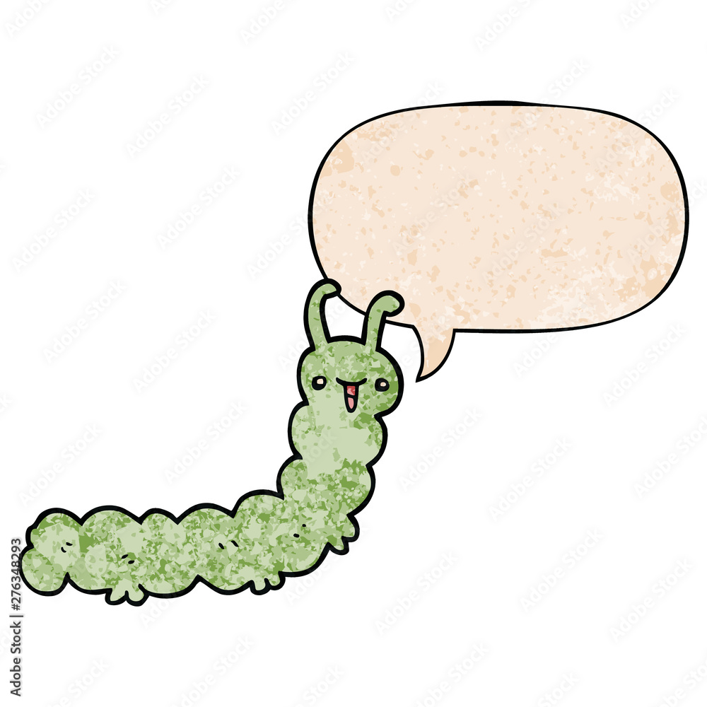 cartoon caterpillar and speech bubble in retro texture style cartoon caterpillar and speech bubble in retro texture style