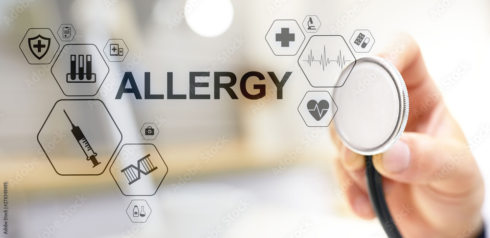 Allergy diagnosis medical and healthcare concept Doctor with stethoscope. - obrazy, fototapety, plakaty 