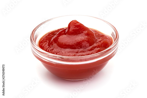 Bowl of Tomato Sauce, close-up, isolated on white background