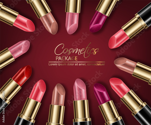 Lipstick sets mock up Vector realistic. 3D illustration advertising poster pr...