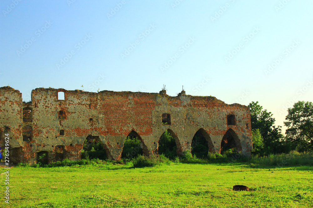 The walls of the ruined knight's fortress of the 12th century in East Prussia
