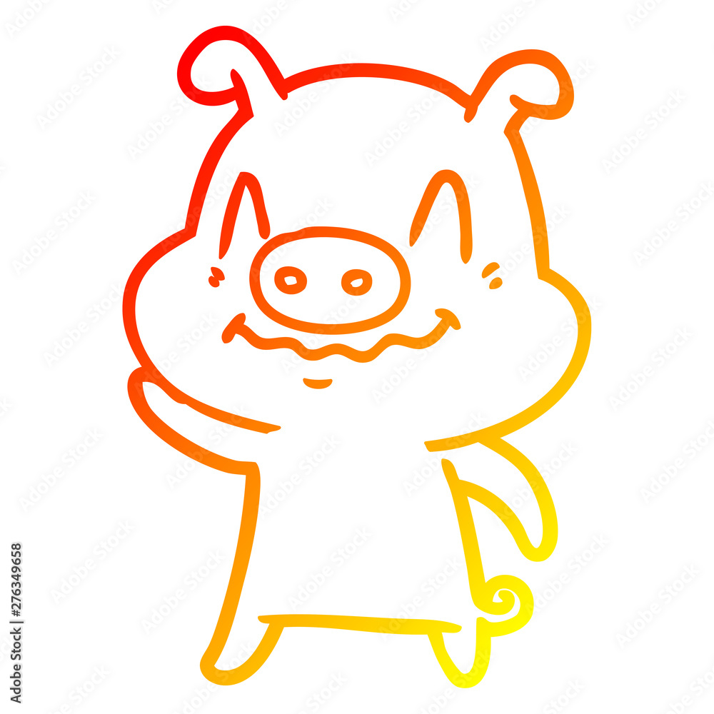 Obraz premium warm gradient line drawing nervous cartoon pig