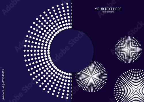 Abstract background circle frame halftone dots isolated on color background. Creative cover design template.
