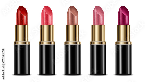 Lipstick Vector realistic. Package design. Color samples. 3D illustration advertising poster promoting makeup premium products