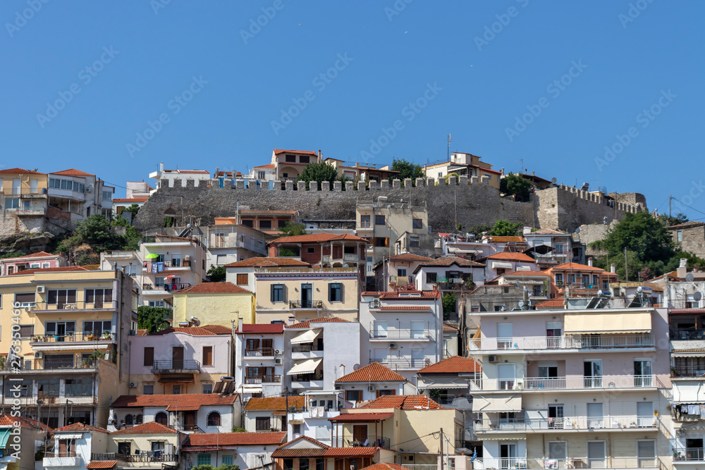 Panorama of old town of city of Kavala, Greece